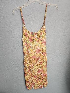 Ultra Flirt Yellow & Pink Floral Ruched Spaghetti Strap Cami